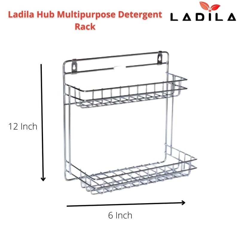 Ladila Hub Multipurpose Stainless Steel Kitchen and Bathroom Detergent Rack Holder Shelf Bathroom Accessories 6 x 12 x 12 Inches Silver - Image 4