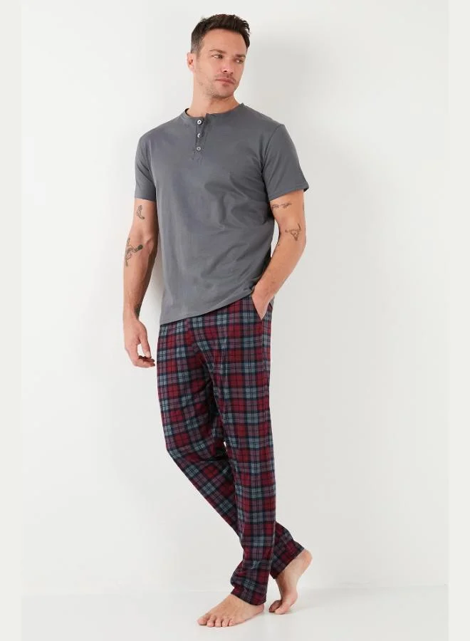 Buratti Buratti Plaid Cotton Elastic Waist Regular Fit Short Sleeve Pajama Set Men's PAJAMAS SET 6572004