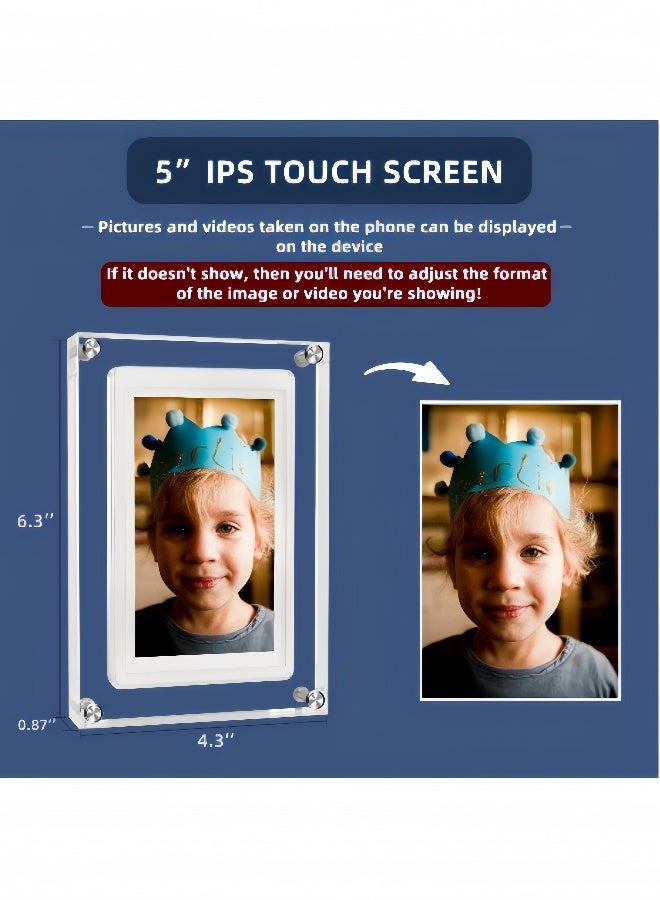 Kibee 5 Inch Digital Picture Frame, Acrylic Video Frame, 4GB Memory, 1200mAh Built-in Battery, Perfect for Home Decor and Heartfelt Gifts - Image 3