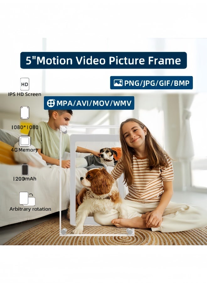 Kibee 5 Inch Digital Picture Frame, Acrylic Video Frame, 4GB Memory, 1200mAh Built-in Battery, Perfect for Home Decor and Heartfelt Gifts - Image 2