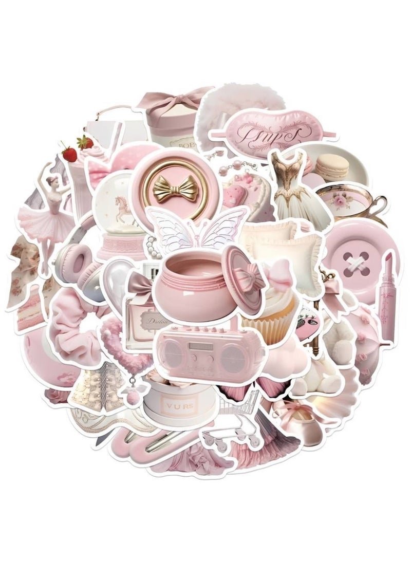 Aura Style 50-Piece Coquette Pink Aesthetic Sticker Pack for Girls Cute Balletcore Decals for Laptops Planners and Water Bottles - Image 1
