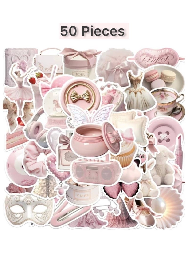 Aura Style 50-Piece Coquette Pink Aesthetic Sticker Pack for Girls Cute Balletcore Decals for Laptops Planners and Water Bottles - Image 2