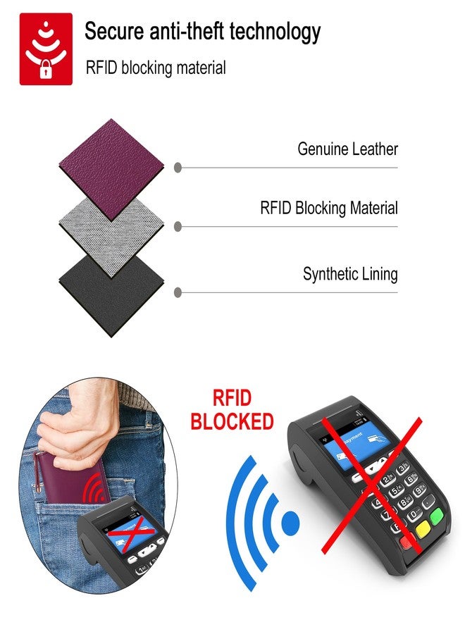 KM Legend محفظة KM Legend من الجلد الطبيعي للنساء، حامل بطاقات ائتمان رفيع بتقنية حجب RFID، محفظة صغيرة الحجم للنساء مع جيب للعملات المعدنية - Image 4