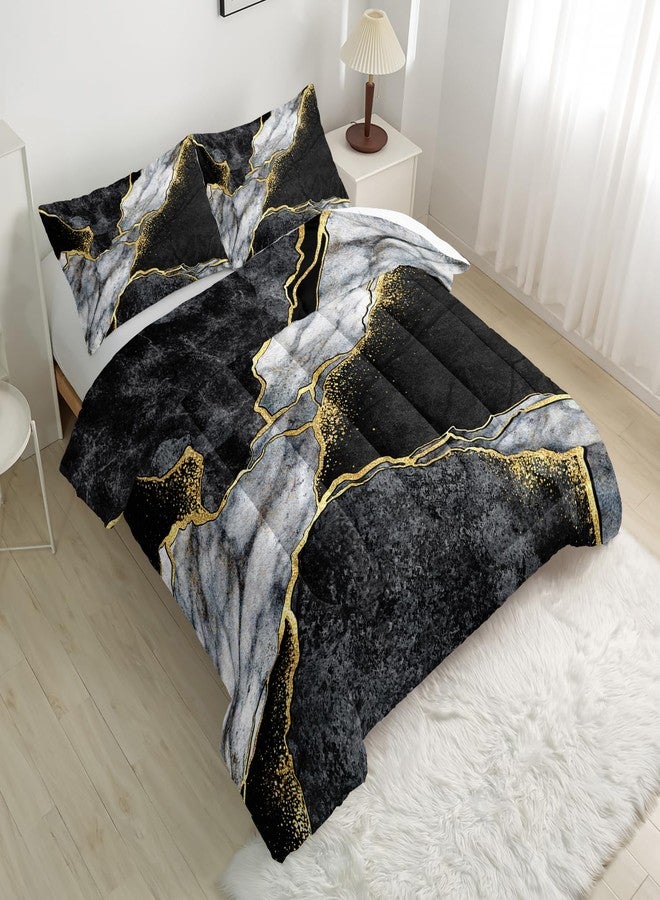 Nttopship Marble Comforter Set Queen Size Black Gold Gray Marble Bedding Set Soft Microfiber Minimalist wind Marble Comforter Sets 3 Pieces with 2 Pillowcases - Image 3
