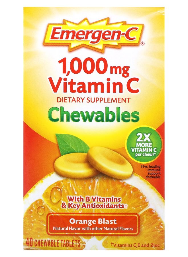 Emergen-C Vitamin C Chewables Orange Blast 1000 mg 40 Chewable Tablets (500 mg per Tablet)