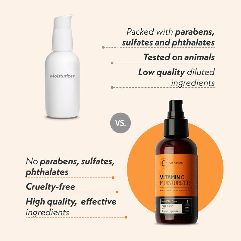 Eve Hansen مرطب وجه فيتامين سي الطبيعي من إيف هانسن | 4 أونصات مرطب مضاد للشيخوخة مع فيتامين ب، شاي أخضر، زيت جوجوبا | كريم وجه مضاد للتجاعيد للبقع الداكنة، تحسين المرونة، الخطوط الدقيقة، بشرة أكثر تماسكا - Image 3