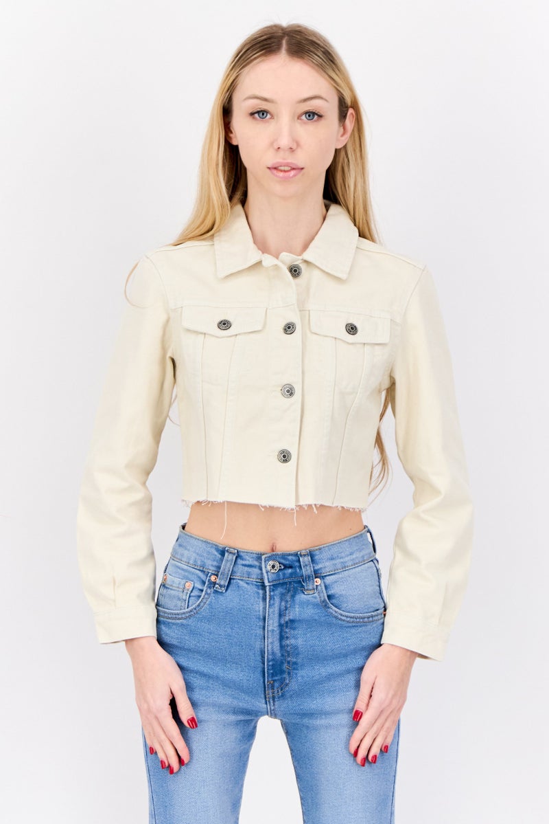 Don't Call Me Jennyfer Women Solid Jacket Shirt, Cream  - Image 1