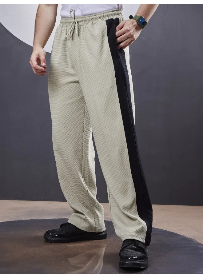 Maniac Maniac Mens ColorBlock Biscuit, Black Loopknit Trackpant