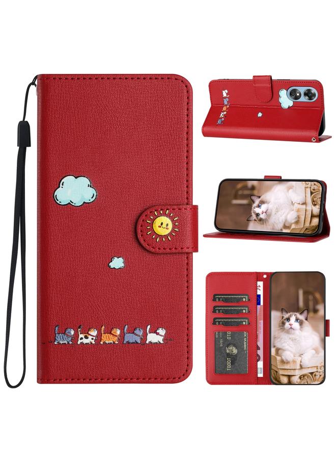 اس-توب جراب جلدي لهاتف OPPO A58 5G / A58x برسومات قطط كرتونية - Image 1