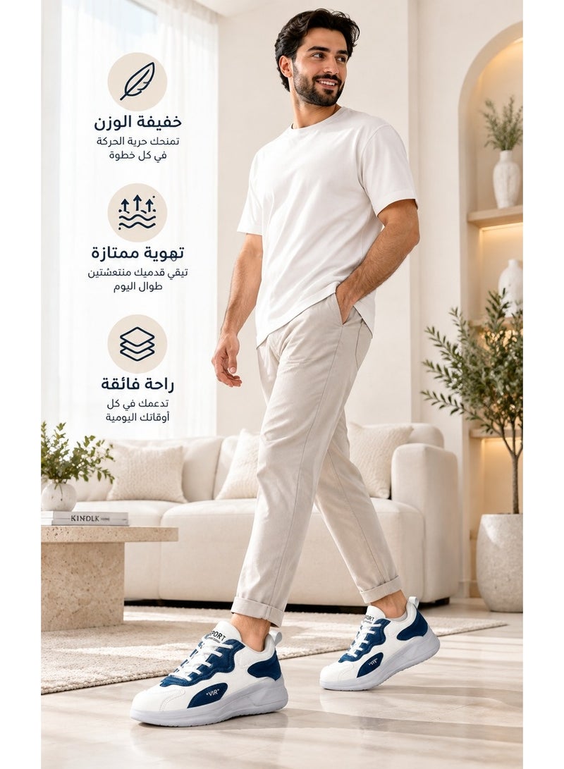 Amity Men's White Blue Patchwork Faux Leather Casual Athletic Shoes with Thick Shock Absorbing Sole - Image 4