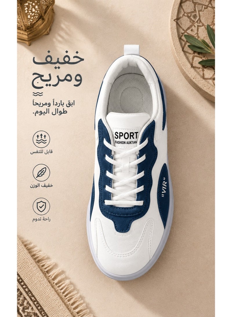 Amity Men's White Blue Patchwork Faux Leather Casual Athletic Shoes with Thick Shock Absorbing Sole - Image 5