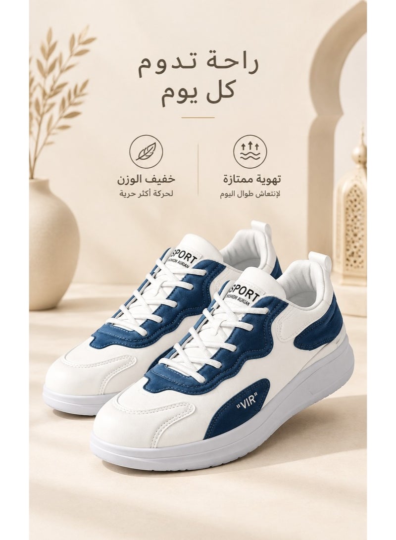 Amity Men's White Blue Patchwork Faux Leather Casual Athletic Shoes with Thick Shock Absorbing Sole - Image 3