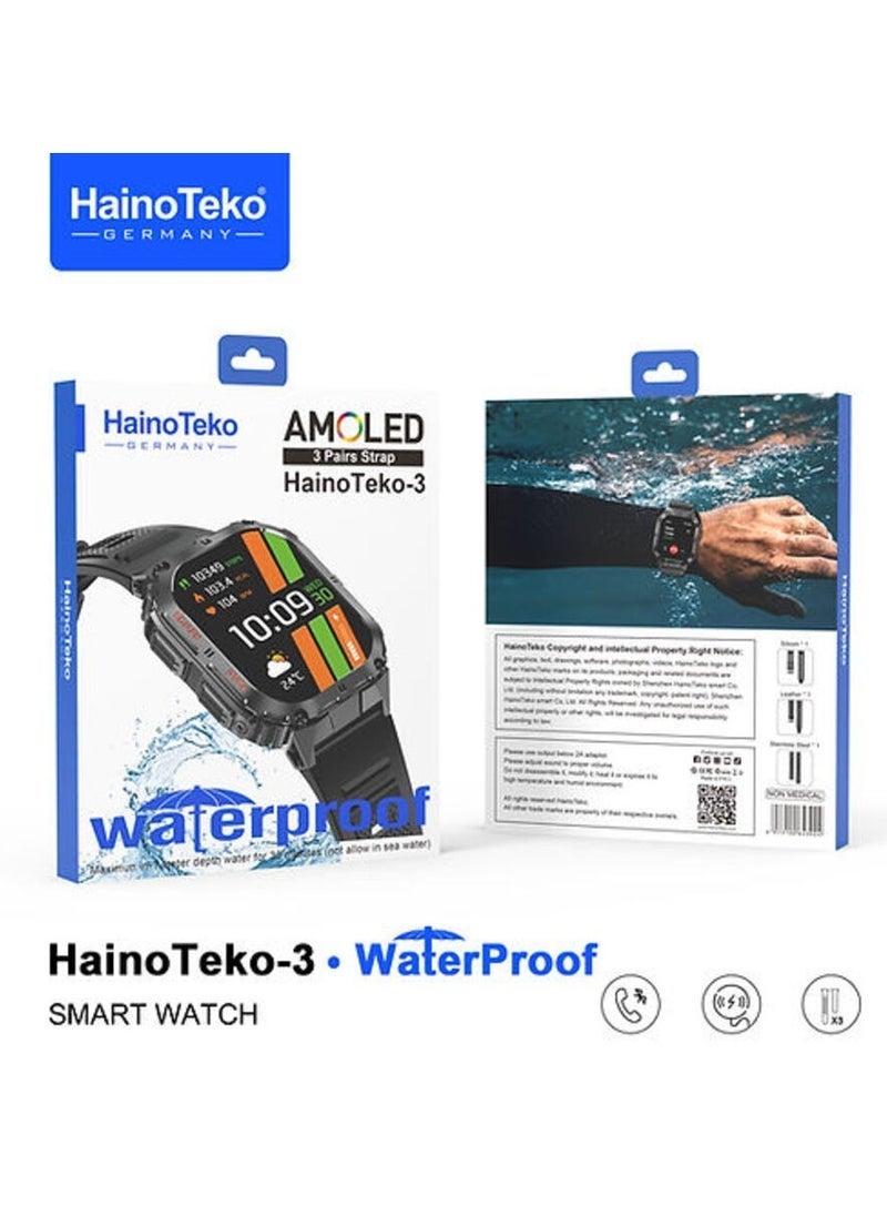 Haino Teko Smart Watch with 3 Pairs of Straps – AMOLED Display, Waterproof, Heart Rate Monitor, Sleep Tracker, Wireless Charging – Stylish & Functional Smartwatch for Men & Women - Image 2