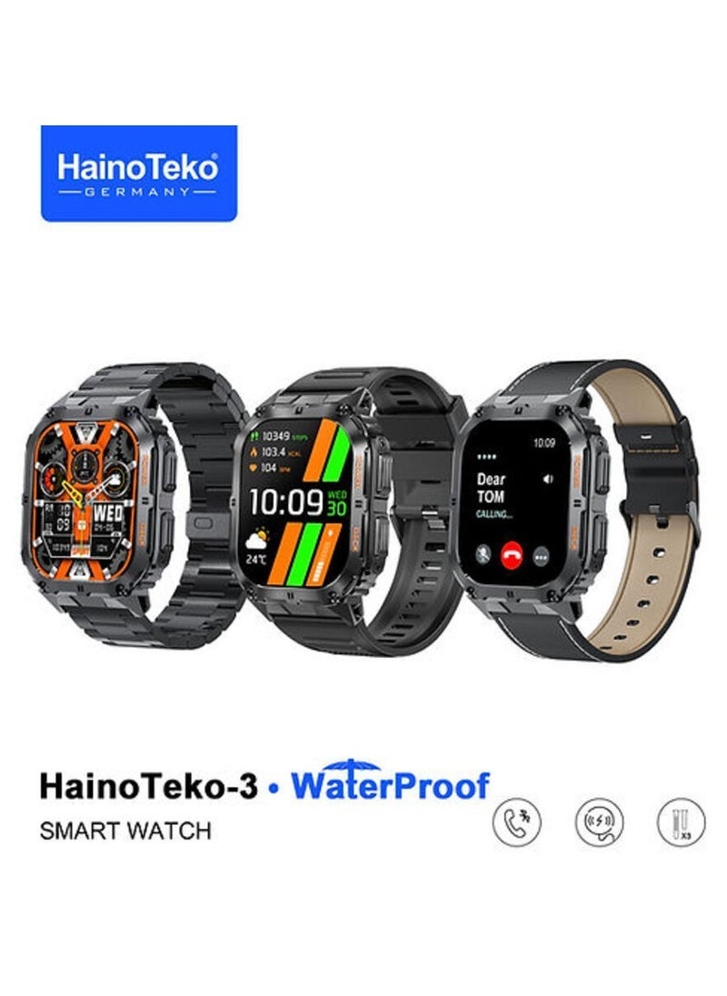 Haino Teko Smart Watch with 3 Pairs of Straps – AMOLED Display, Waterproof, Heart Rate Monitor, Sleep Tracker, Wireless Charging – Stylish & Functional Smartwatch for Men & Women - Image 1