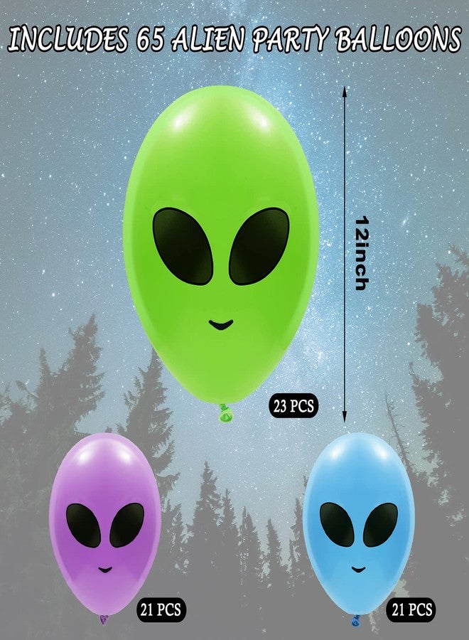 Whaline 65Pcs Alien Balloons Green Blue Purple Alien Party Latex Balloons UFO balloons Outer Space Aliens Decorations for Birthday Party Baby Shower Supplies Home Backdrop Decorations - Image 2