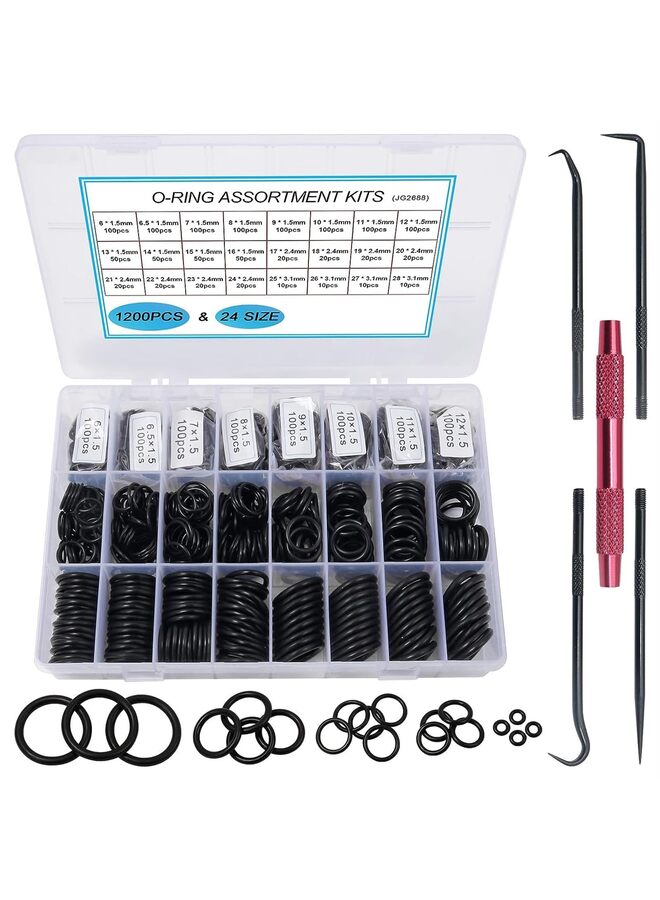 1200Pcs Nitrile Rubber O Ring Kit 24 Sizes O Rings Assortment Kit Set Sealing Washer NBR Metric o-Ring Assortment for Plumbing, Gas, Automotive and Faucet Repair, Resist Oil and Heat O- - Image 1