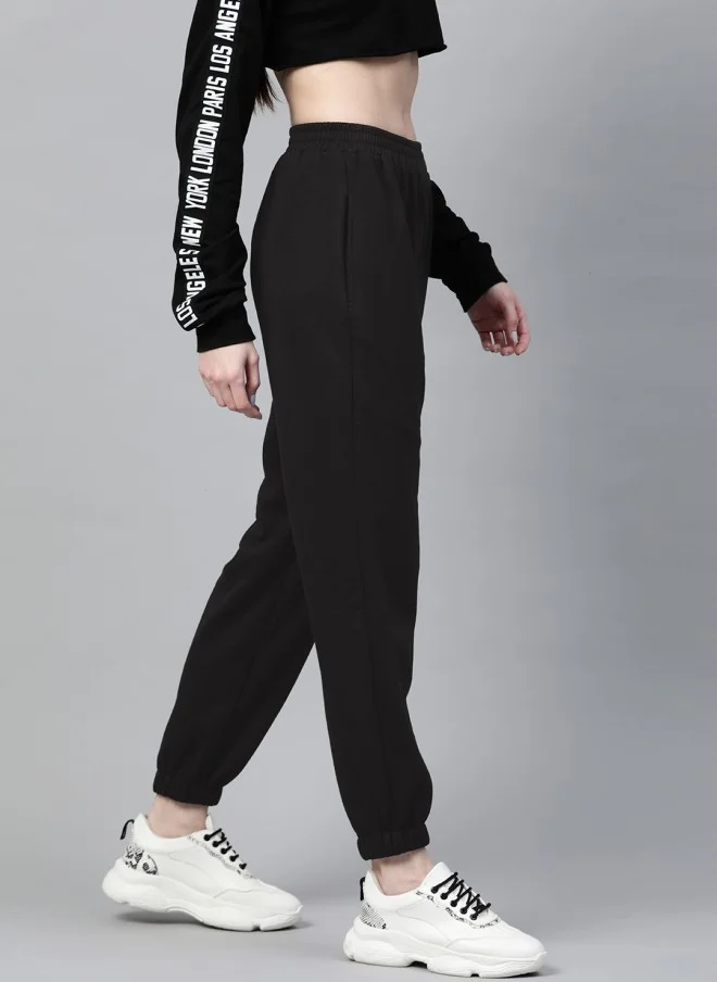 SASSAFRAS Black Solid Joggers for Women