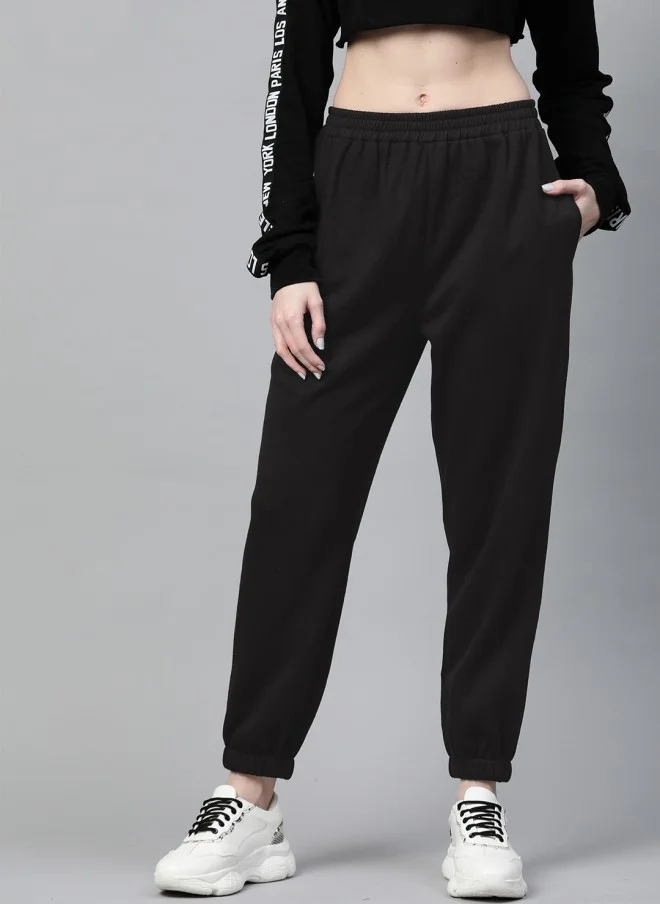SASSAFRAS Black Solid Joggers for Women