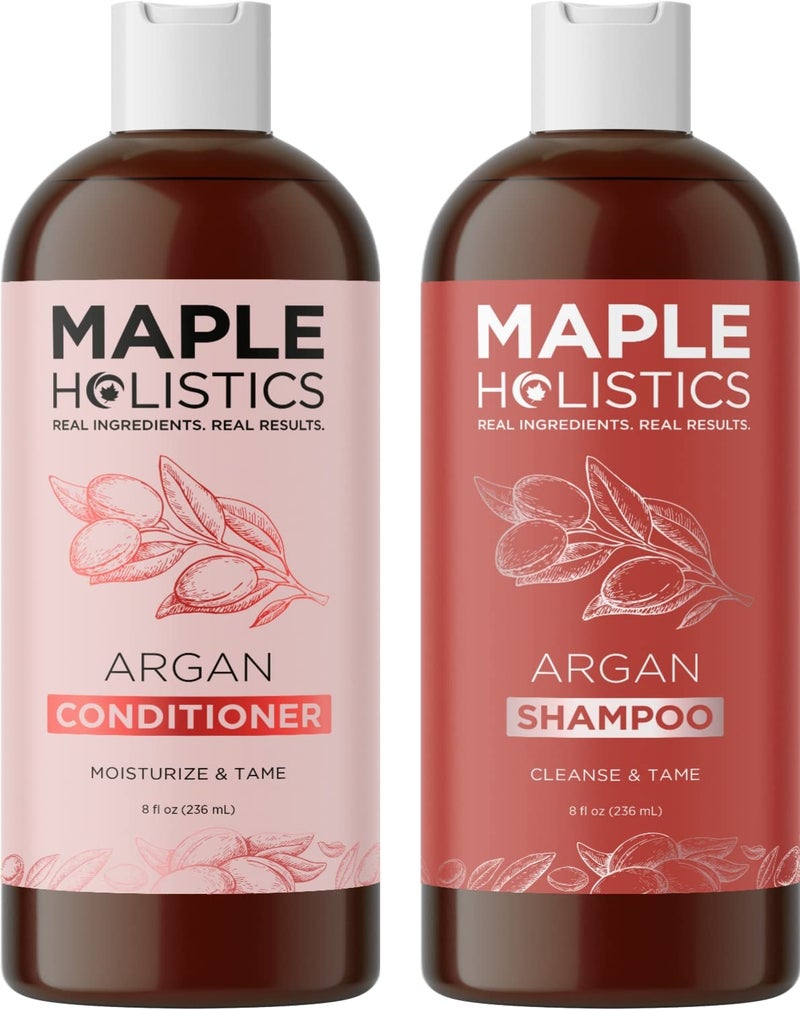 Maple Holistics Argan Oil of Morocco Shampoo and Conditioner - Sulfate Free Shampoo and Conditioner Set for Color Treated Hair - Volumizing Shampoo and Conditioner for Men and Women for Curly Frizzy Dry Damaged Hair - Image 1