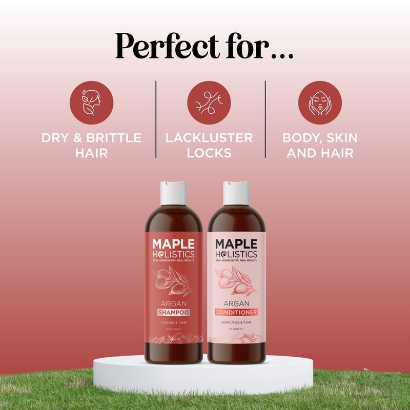 Maple Holistics Argan Oil of Morocco Shampoo and Conditioner - Sulfate Free Shampoo and Conditioner Set for Color Treated Hair - Volumizing Shampoo and Conditioner for Men and Women for Curly Frizzy Dry Damaged Hair - Image 2