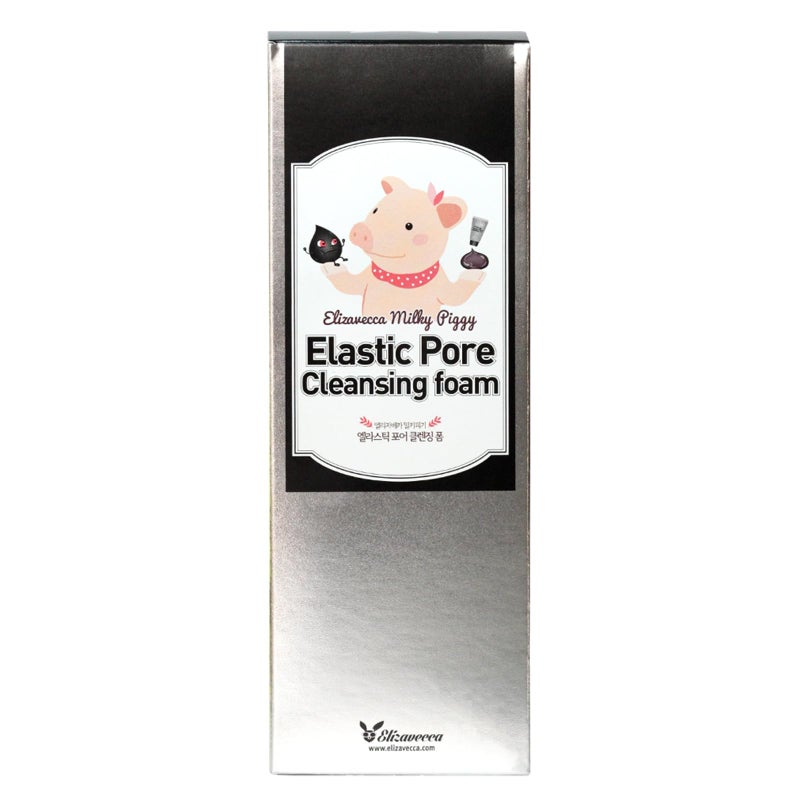 Elizavecca Milky Piggy Elastic Pore Charcoal 5% Cleansing Foam 120ml | black mask face pack | charcoal cleansing | wash off face wash | Not Tested on Animals, No Parabens - Image 2