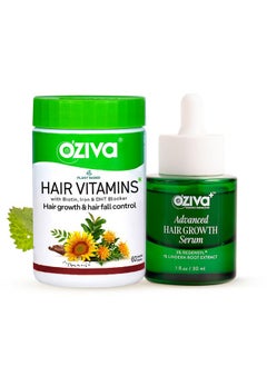 OZiva OZiva Hair Vitamin Capsules for Hair Growth & Hair Fall Control, 60 Cap and OZiva+ Advanced Hair Growth Serum with 3% Redensyl & 1% Lindera Root Extract | Balances Scalp Microbiome 30ml  - Image 1