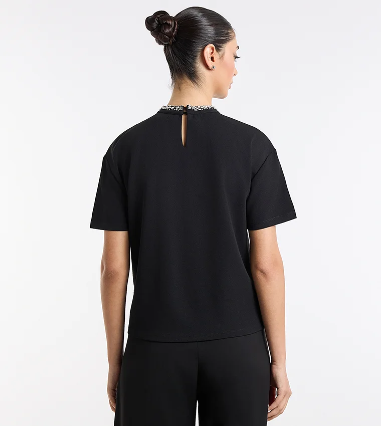 بي سي بي جي BCBG Embesllished Round Neck Top