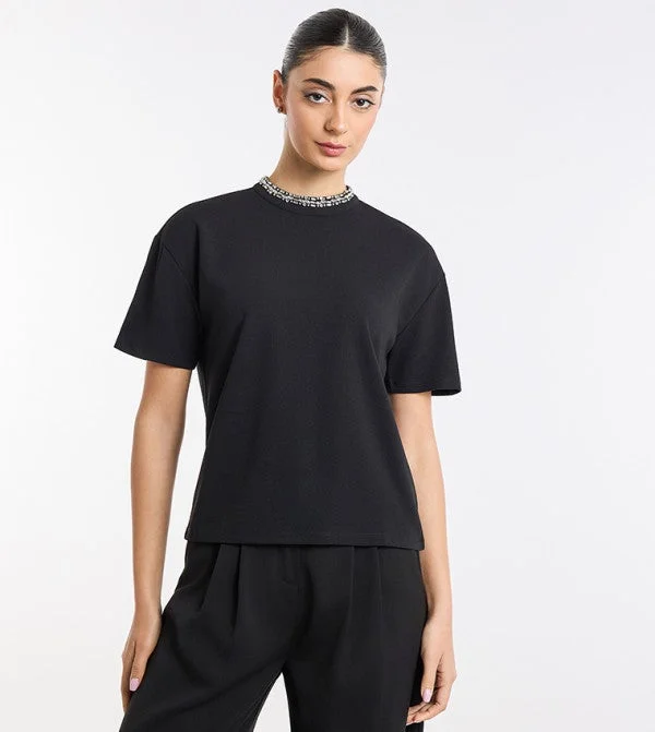 بي سي بي جي BCBG Embesllished Round Neck Top