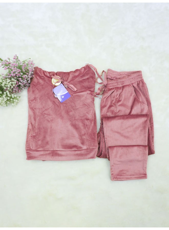 Dadoush A distinctive winter pajama made from ribbed velvet fabric by Daddoush, a high-quality velvet winter pajama for women. - Image 2