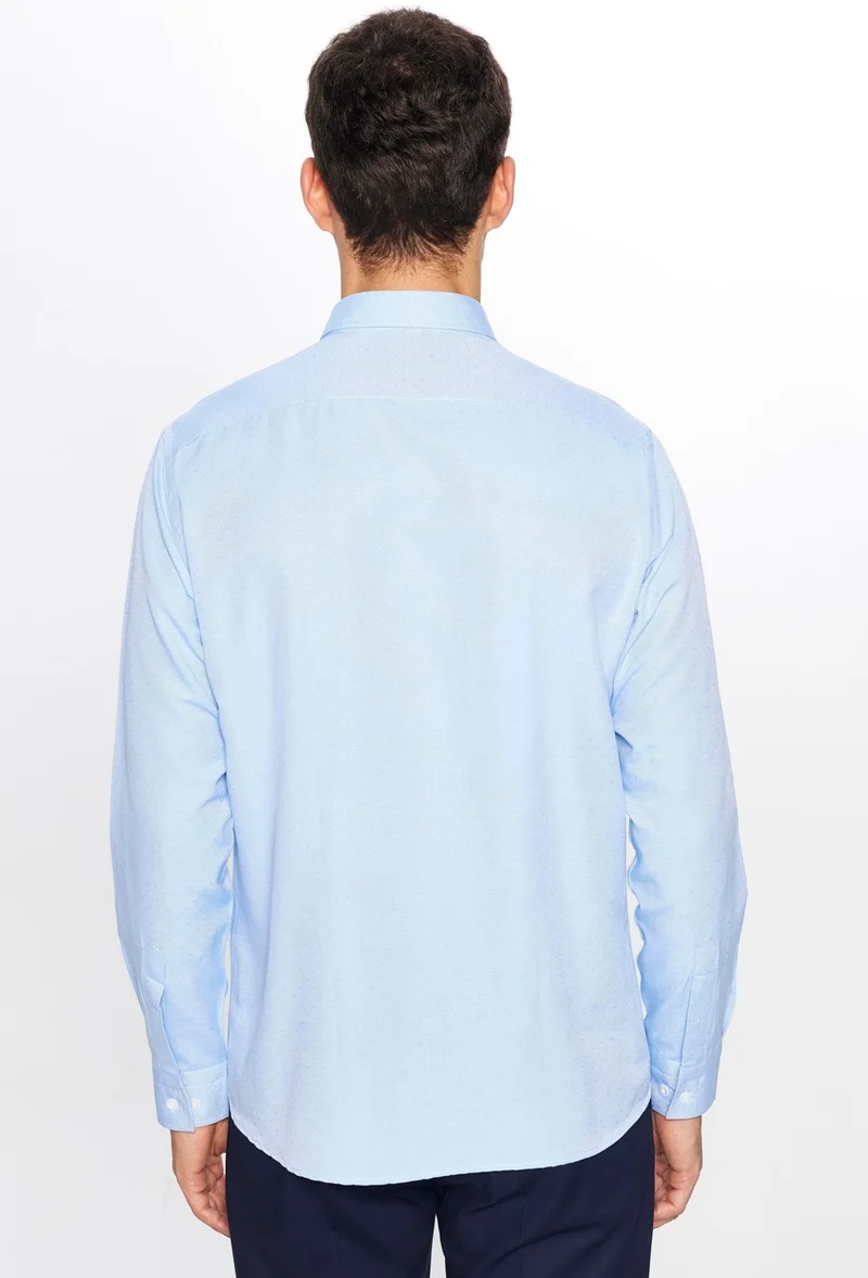 Tudors Men's Classic Fit Regular Cut Long Sleeve Cotton Easy Iron Dobby Blue Button-Down Collar Shirt