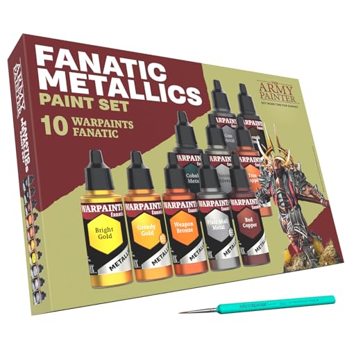 The Army Painter Warpaints Fanatic Metallics Miniature Paint Set Combo 10 Acrylic Metallics Paints 18ml incl Gold Copper Metal Bronze Silver and 1 Dipit Brush - Image 1