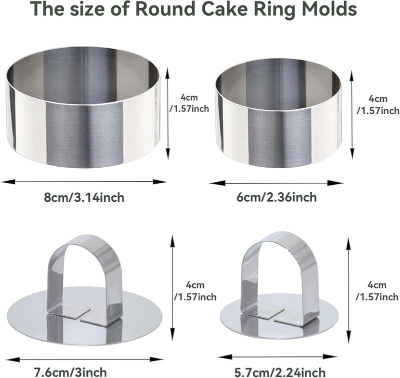 Uncle Jack 8 Pieces Round Cake Ring Molds, Cake Ring Mold Set, with Pusher, for Kitchen Tools, Baking Pastry (Include 4Pcs 3.14inch rings + 4Pcs 2.36inch Rings and 2 Pushers) - Image 2