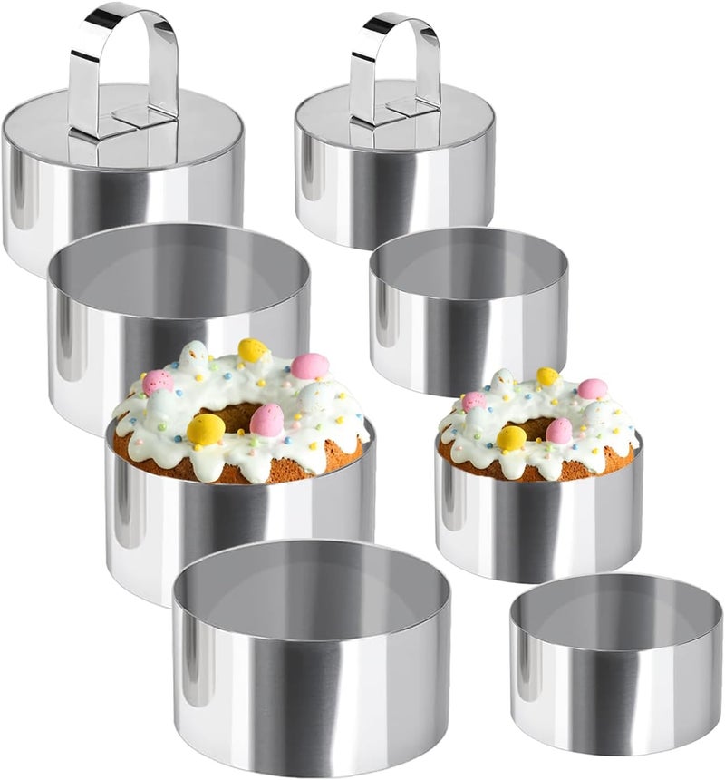 Uncle Jack 8 Pieces Round Cake Ring Molds, Cake Ring Mold Set, with Pusher, for Kitchen Tools, Baking Pastry (Include 4Pcs 3.14inch rings + 4Pcs 2.36inch Rings and 2 Pushers) - Image 1