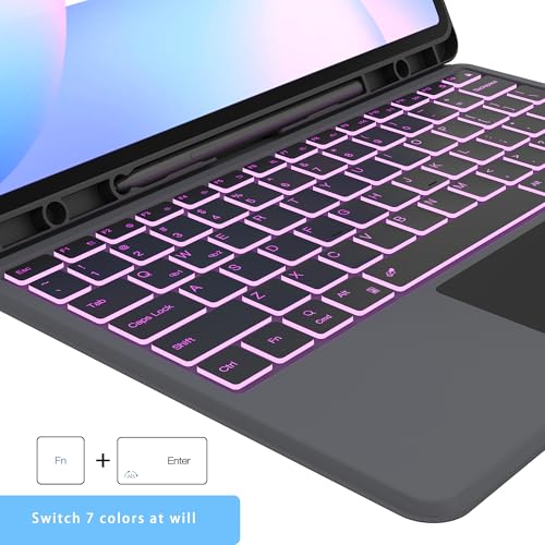 SNOODU Keyboard Case for Samsung Galaxy Tab S10 FE+ Plus 13.1 inch 2025: 7 Colors Backlit Keyboard with Trackpad | Smart Touchpad Magnetic Detachable Wireless Key Board Cover with Pen Holder and Kickstand - Image 2