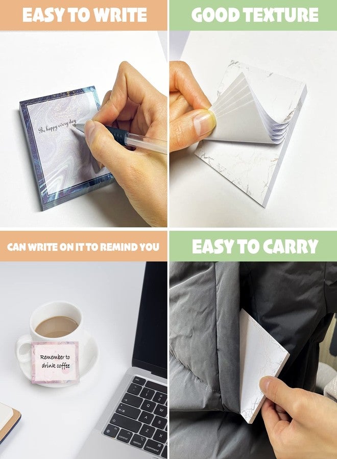 Kisdo Sticky Notes 600 Sheets 3 x 3 Inch Memo Pad, 6 Patterns Self-Stick Pads, Multiple Designs Watermark Adhesive Notepads, Easy to Post for Studying Home Office School (Marble) - Image 3