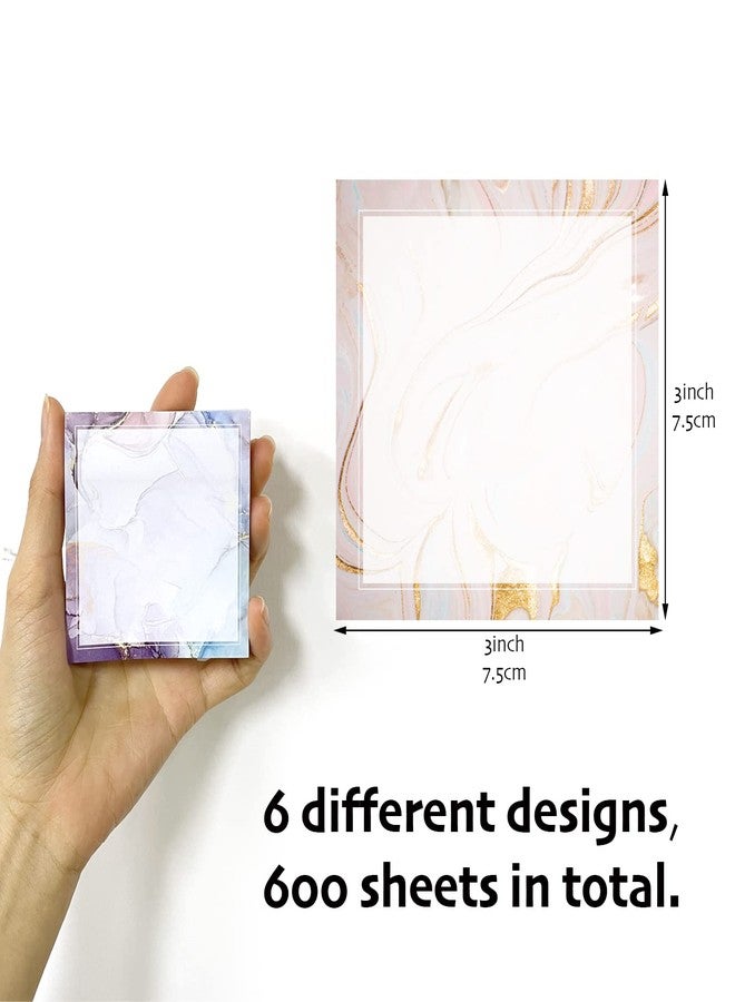 Kisdo Sticky Notes 600 Sheets 3 x 3 Inch Memo Pad, 6 Patterns Self-Stick Pads, Multiple Designs Watermark Adhesive Notepads, Easy to Post for Studying Home Office School (Marble) - Image 2