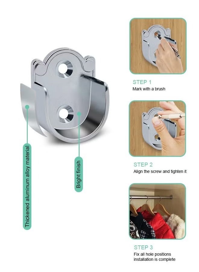 Realfrog Heavy Duty Closet Pole Sockets, 4 Pack Stainless Steel Closet Rod End Supports,Rod Holder with Screws,Easy Installation Or Quick Removal Shower Curtain Hanging Tube Rod Bracket - Image 3