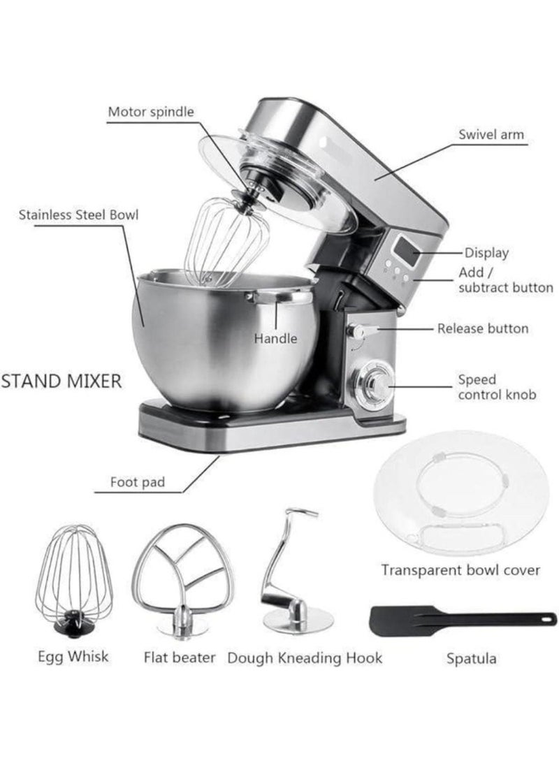 10L Electric Kitchen Stand Mixer with Digital Control – 6 Speed Dough Kneader, Cake Mixer, 304 Stainless Steel Bowl & Baking Attachments - Image 3