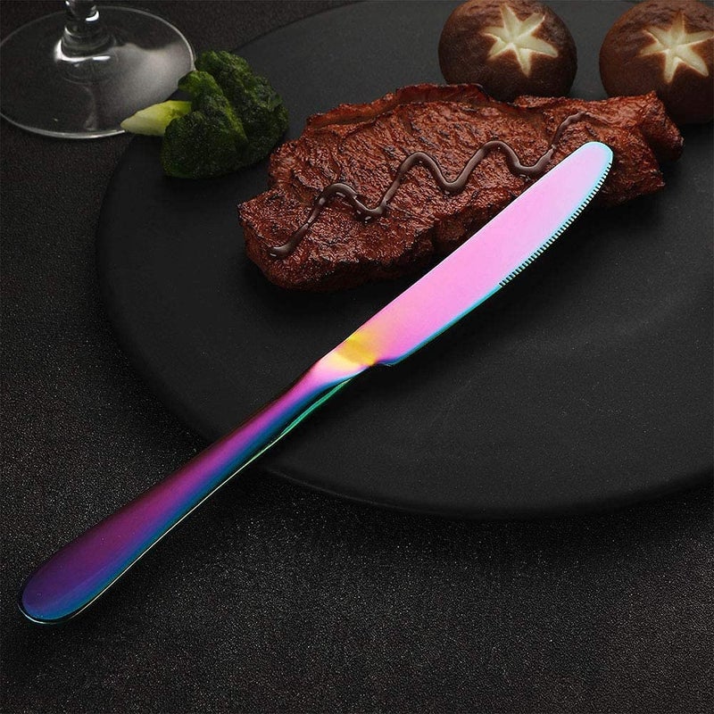 KESESU Flatware Cutlery Silverware Set Stainless Steel Colorful Utensils Tableware Set Service Include KnifeForkSpoon Reusable Mirror Polished Dishwasher Safe Rainbow Pack of 10 - Image 4