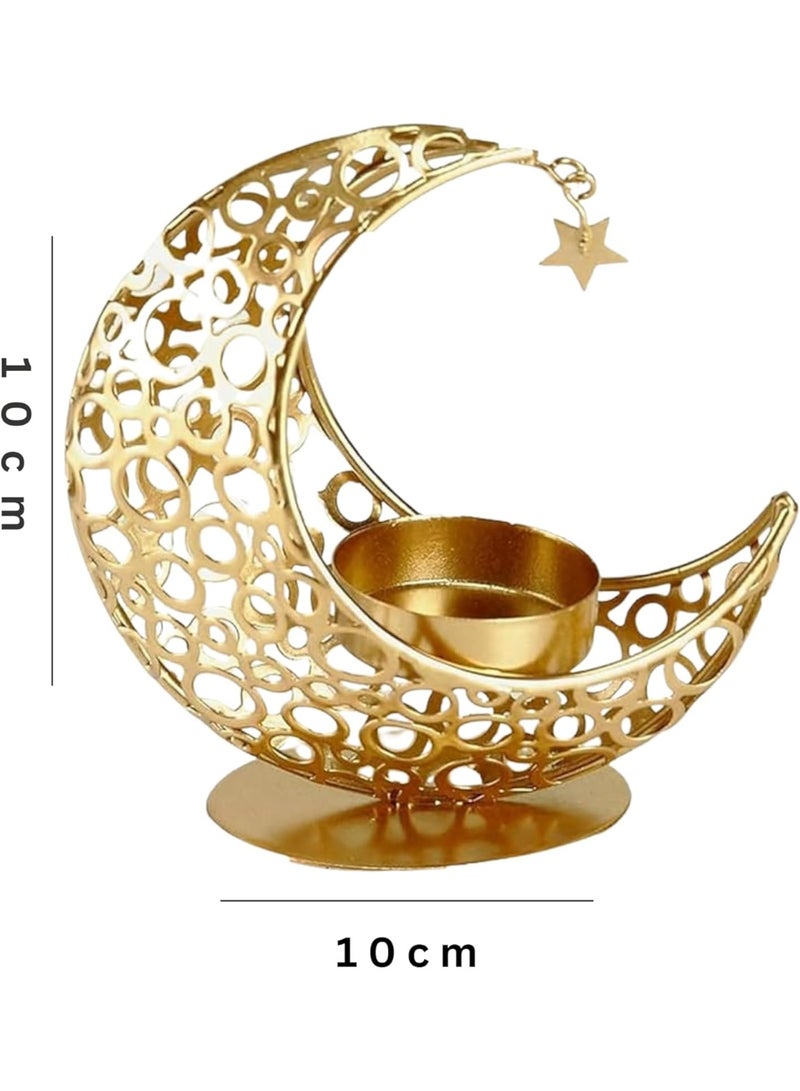 حامل شموع القمر والنجوم - مصباح طاولة رمضان الذهبي - زينة إيد للعيد الفطر والضحى، مصابيح وأهداف مثالية للمنزل (حامل شموع القمر) - Image 4