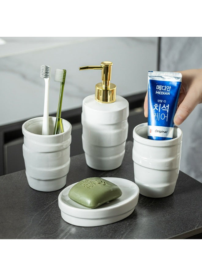 FUKE 3pcs Bathroom Accessories Set Ceramic Includes Soap Dispenser Toothbrush Cupand Soap Dish for Modern Bathroom Countertop Decor - Image 2