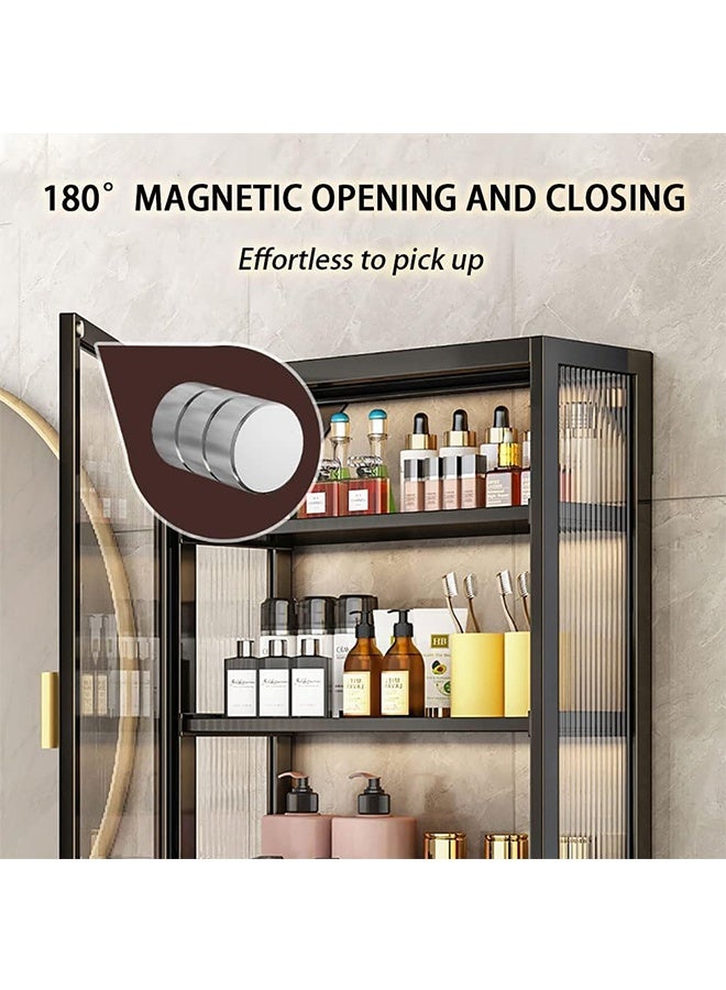 JCB CHIC No Drill Wall Mounted Storage Cabinet with Glass Doors，3-Tier Kitchen/Bathroom Wall Organize， Black Metal Floating Medicine Cabine，Large Display Cabinet，Cosmetic Makeup Organizer，Hanging Storage Shelf for Kitchen，Bathroom & Living Room - Image 5