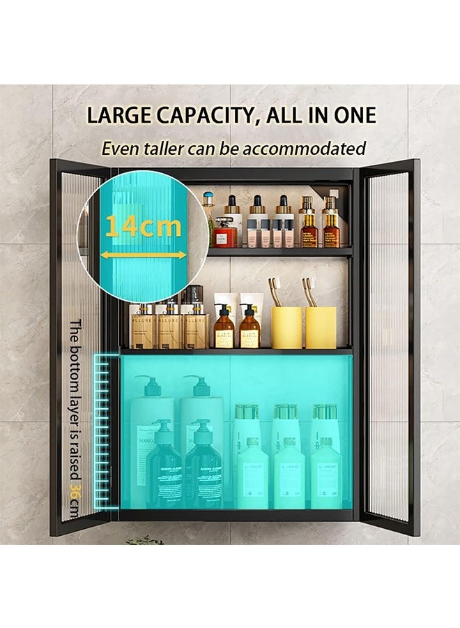 JCB CHIC No Drill Wall Mounted Storage Cabinet with Glass Doors，3-Tier Kitchen/Bathroom Wall Organize， Black Metal Floating Medicine Cabine，Large Display Cabinet，Cosmetic Makeup Organizer，Hanging Storage Shelf for Kitchen，Bathroom & Living Room - Image 4