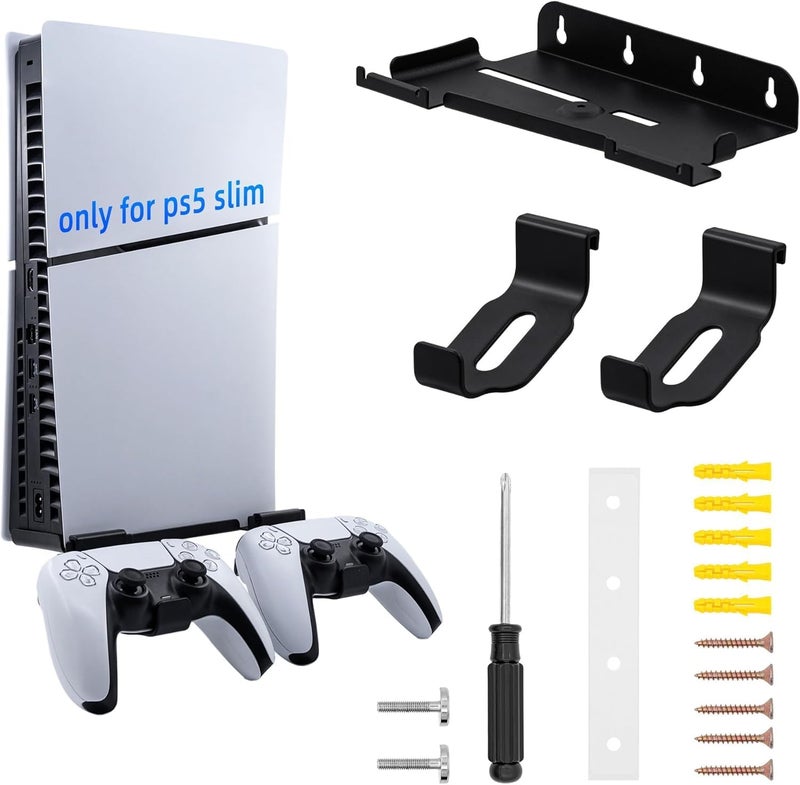 زوني حامل حائط لـ PS5 Pro و PS5 Slim (إصدار الأقراص والرقمي)، طقم حامل حائط مع حاملتي تحكم قابلتين للإزالة لملحقات وحدة تحكم PS5 Pro و PS5 Slim (أسود، فقط لـ Slim) - Image 1