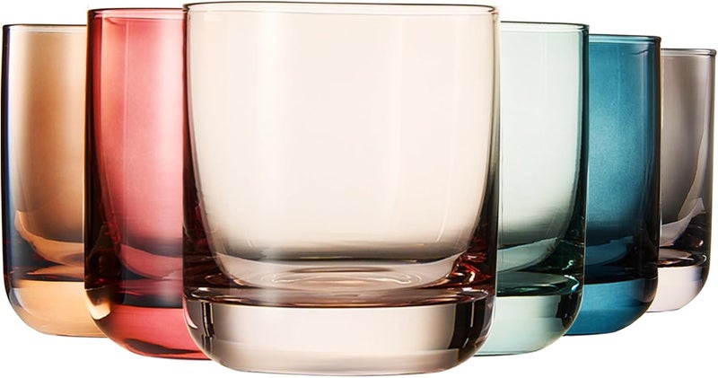 Khen Colored Old-Fashioned Drinking Glasses | Set of 6 | 9.6oz Art Deco Stemmed Glasses for Whiskey, Martini, Cocktail, Champagne, Wine | Muted Pastel Colors | Father's Day Gift Idea for Dad or Him - Image 1