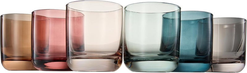 Khen Colored Old-Fashioned Drinking Glasses | Set of 6 | 9.6oz Art Deco Stemmed Glasses for Whiskey, Martini, Cocktail, Champagne, Wine | Muted Pastel Colors | Father's Day Gift Idea for Dad or Him - Image 3