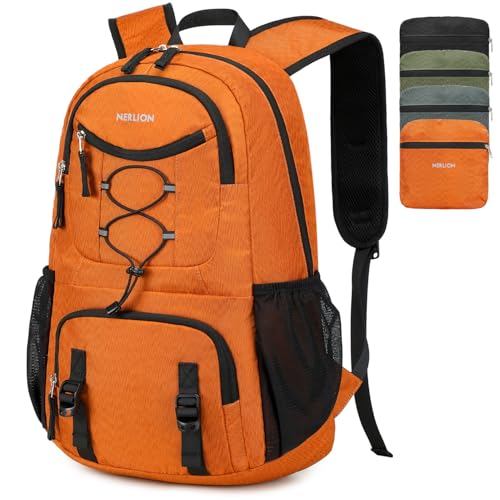 NerIion Nerlion Lightweight Foldable 35L Hiking Backpack Travel Backpack for Men Women Camping Waterproof Outdoor Hiking Daypack Backpack Orange - Image 1