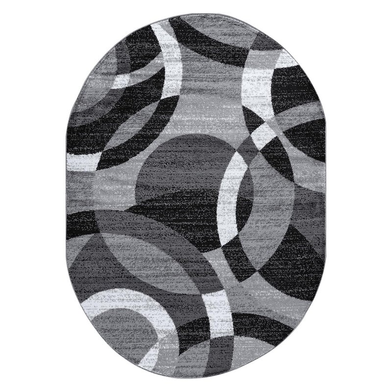 Rugshop Gray Modern Geometric Oval Rug, Abstract Circles, High-Traffic, Non-Shedding, for Living Room, Bedroom and Home Office, 5' x 7' Oval - Image 2