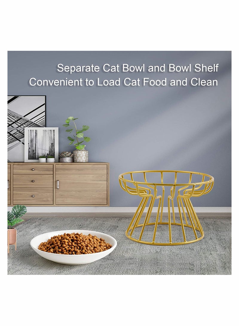 Elevated Ceramic Pet Feeder with Stand Stylish Cat and Dog Food Bowl for Home Use Gold Color - Image 3