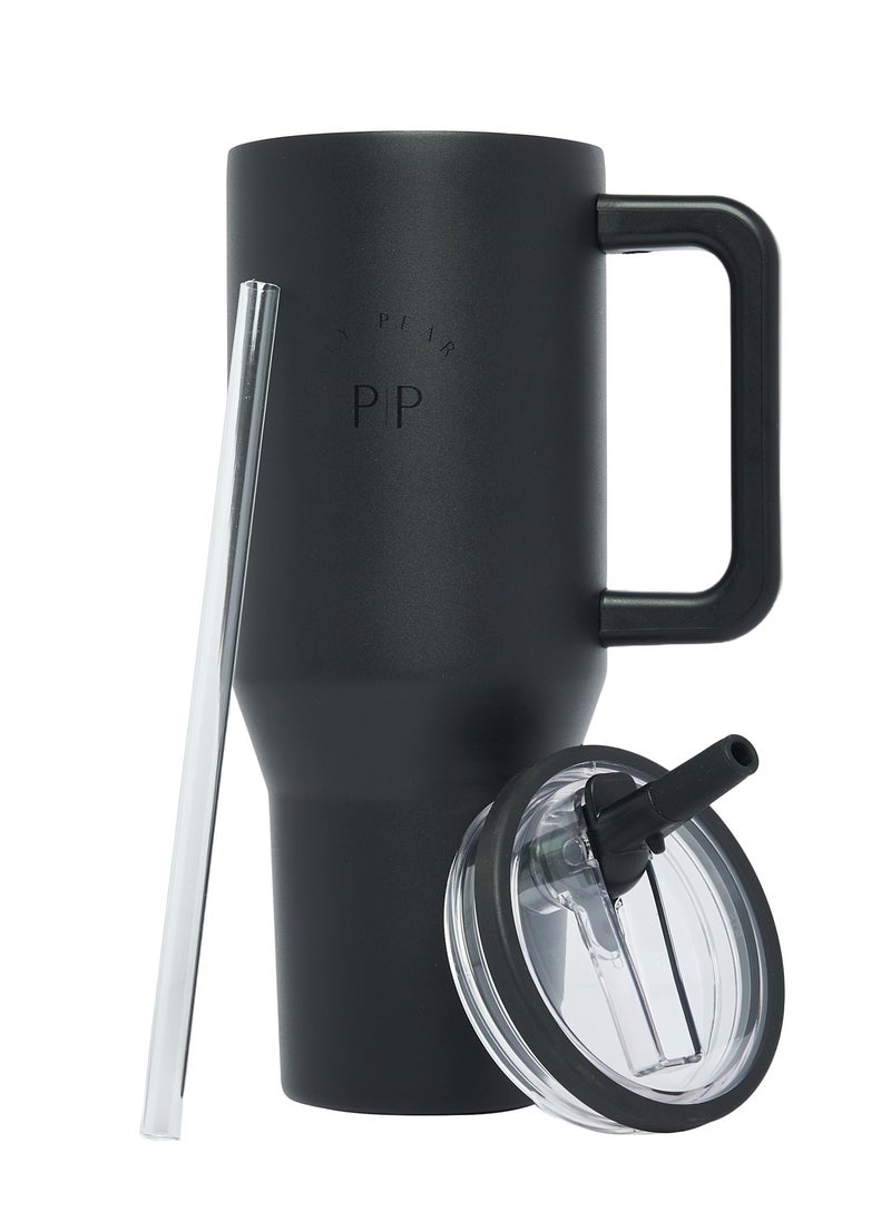 Prickly Pear Stainless Steel Water Bottle 40 Oz Hydrator Black Logo  - Image 1